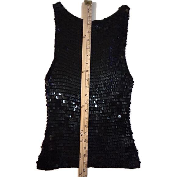 VINTAGE Black Sparkly Sequins Mesh Crochet Sleeveless Top Medium NWOT - Picture 9 of 11